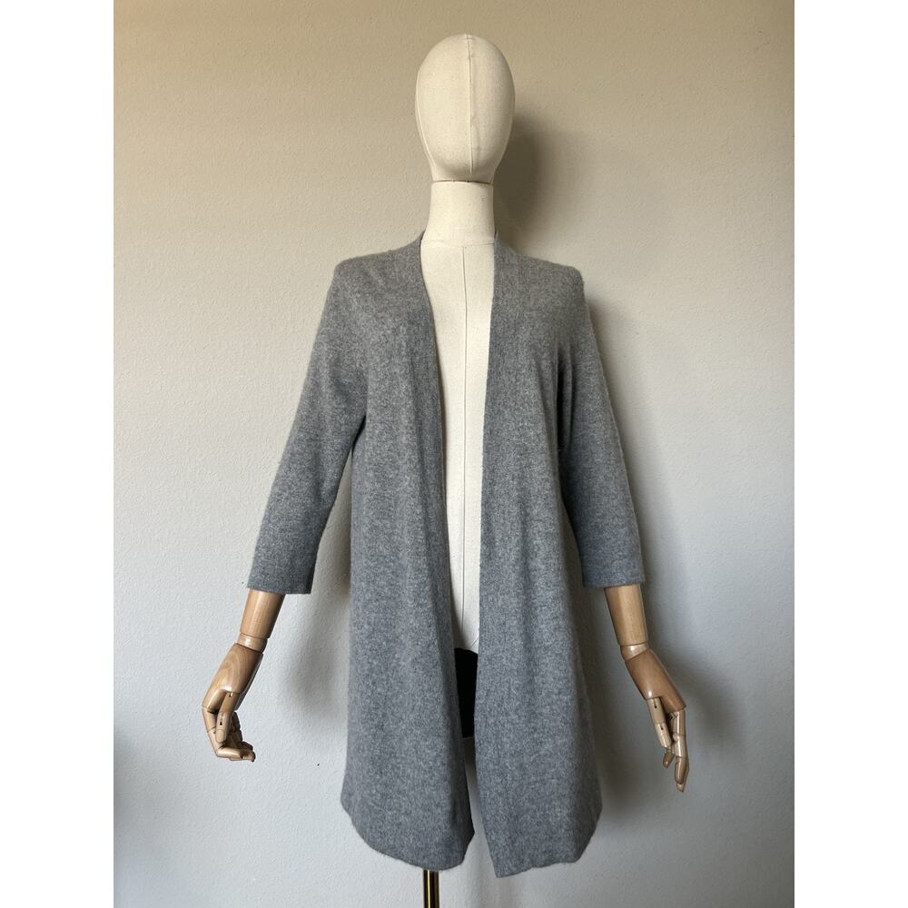 Cynthia Rowley Sz M Gray 100% Cashmere Long Cardigan Sweater 3/4 Sleeves